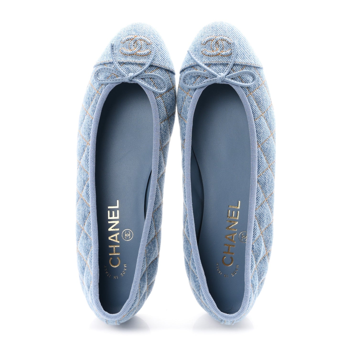 Denim Quilted CC Cap Toe Ballerina Flats 38 Light Blue
