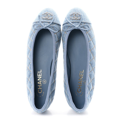 Chanel Denim Quilted CC Cap Toe Ballerina Flats 38 Light Blue 2 of 10