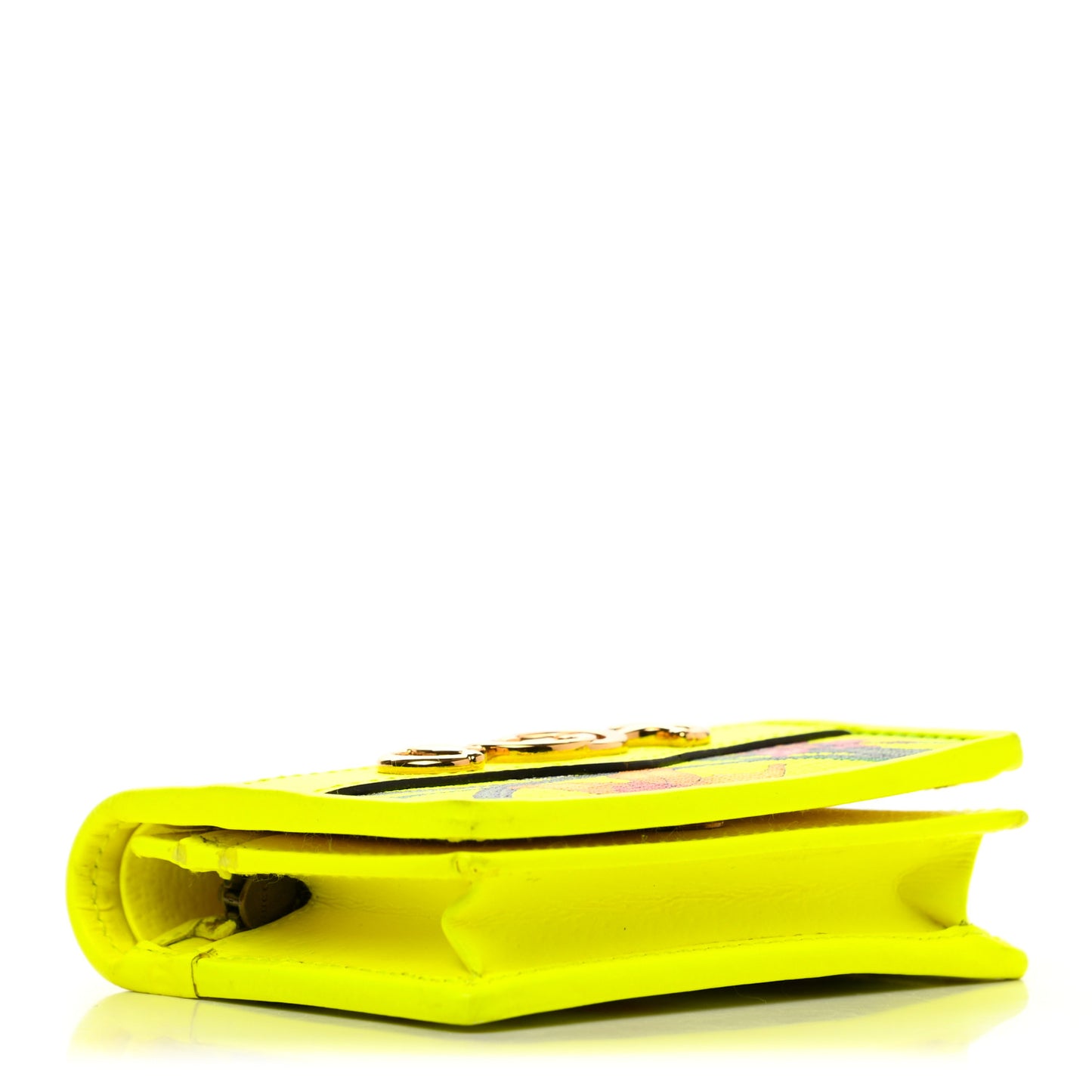 Calfskin Flora Print Zumi Card Case Yellow Fluo