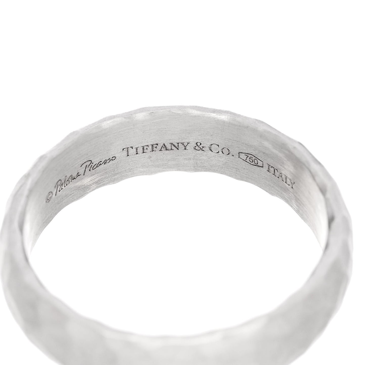 18K White Gold 6mm Mens Hammered Ring 62 10