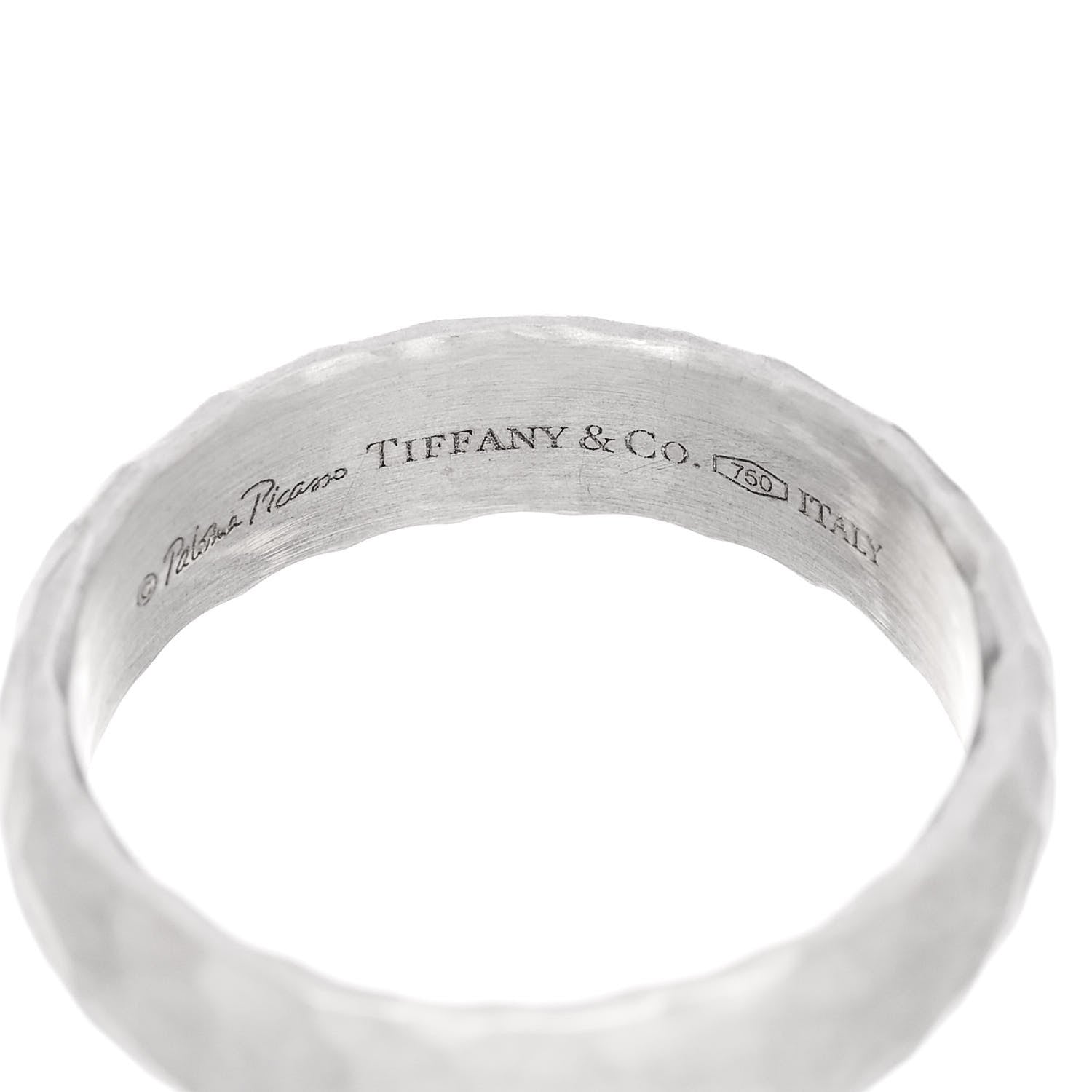 Tiffany 18K White Gold 6mm Mens Hammered Ring 62 10 4 of 6