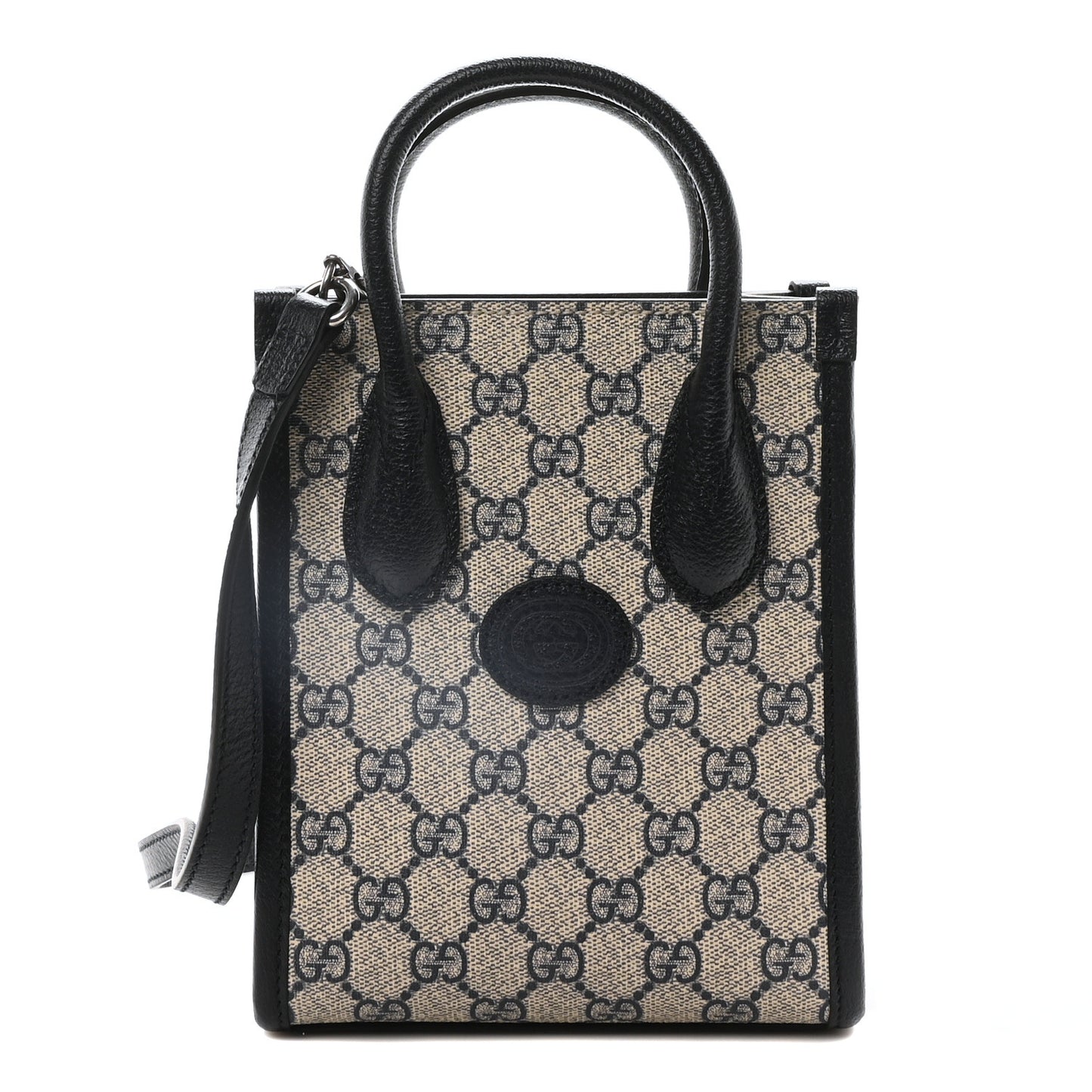 GG Supreme Monogram Textured Dollar Calfskin Mini Retro Interlocking G Tote Bag Beige Blue