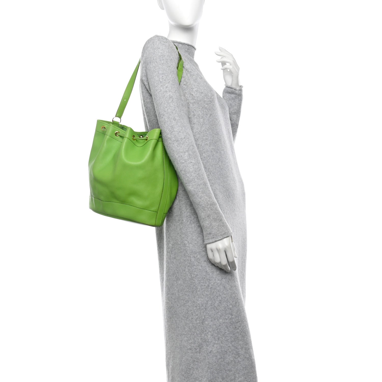 Hermes Veau Gulliver Market Drawstring Bag 28 Granny 2 of 16