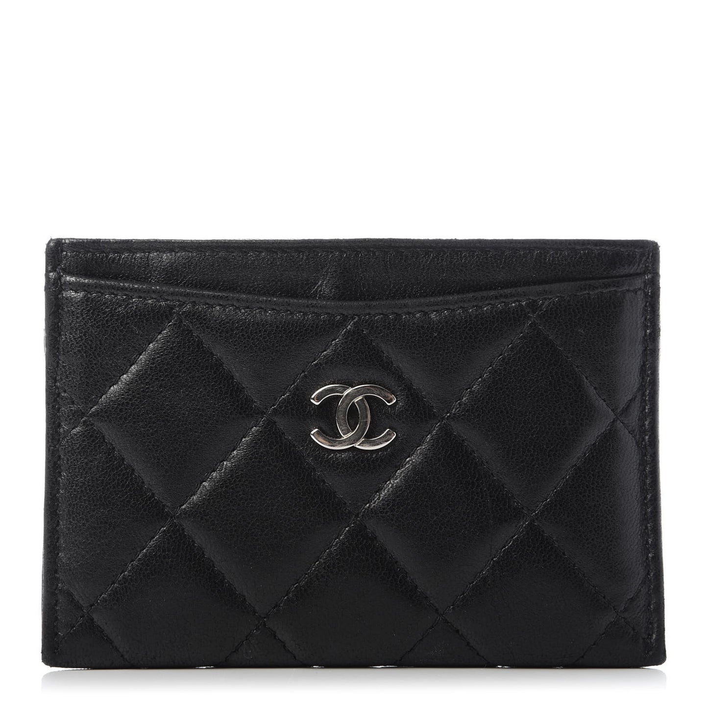 Lambskin Quilted Card Holder Black