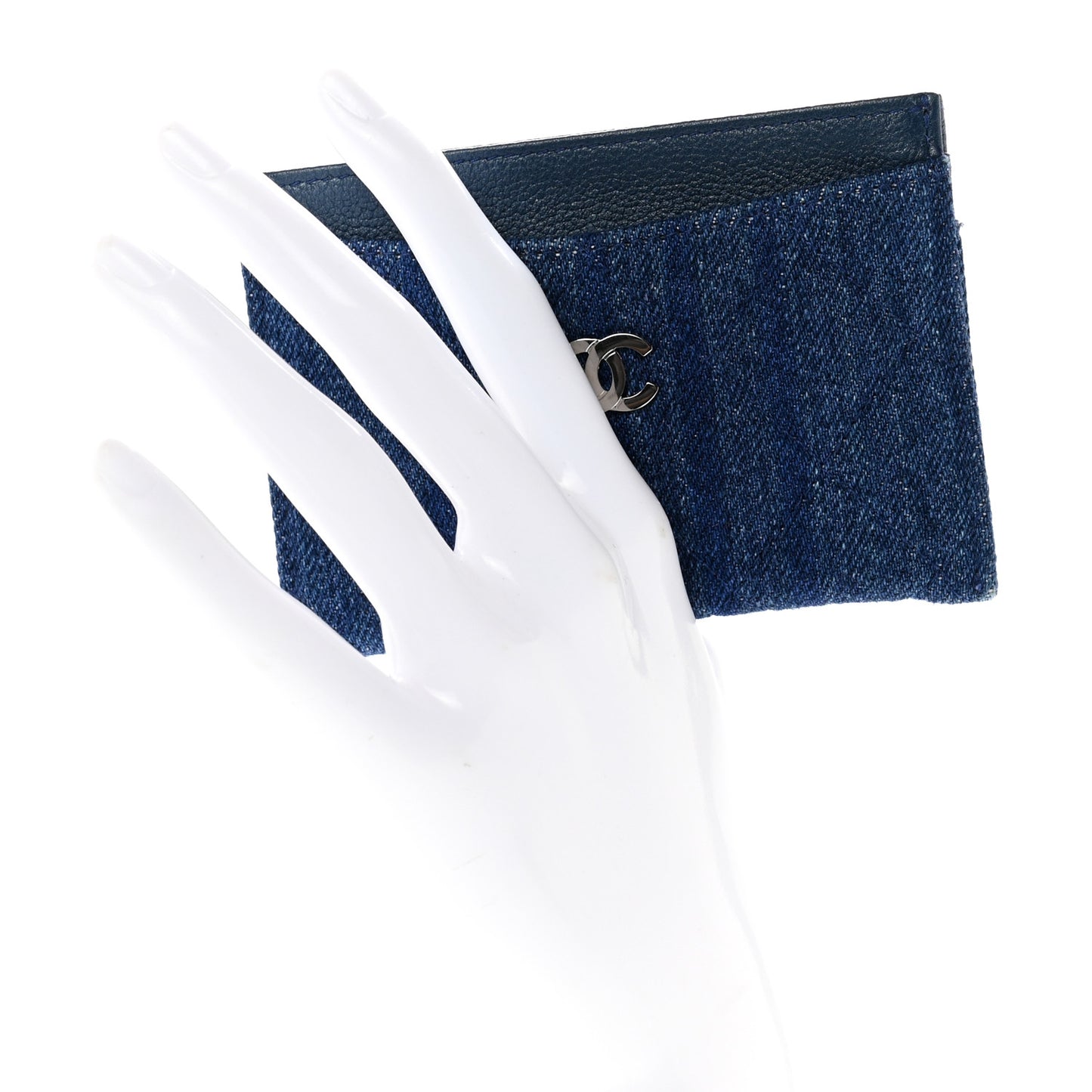 Denim Goatskin Quilted Card Holder Blue