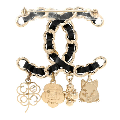 Chanel Lambskin Crystal Chain CC Charms Brooch Black Gold 3 of 5