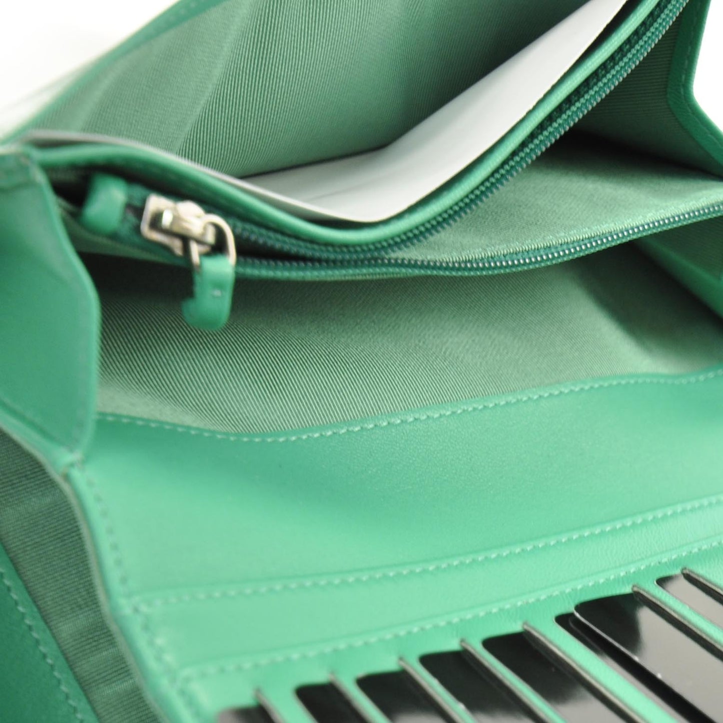 Calfskin Quilted Large Yen Wallet Menthe Green