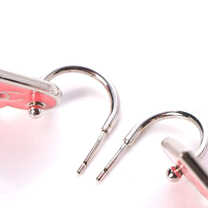 Chanel Enamel Valentine CC Heart Earrings Pink Silver 3 of 3