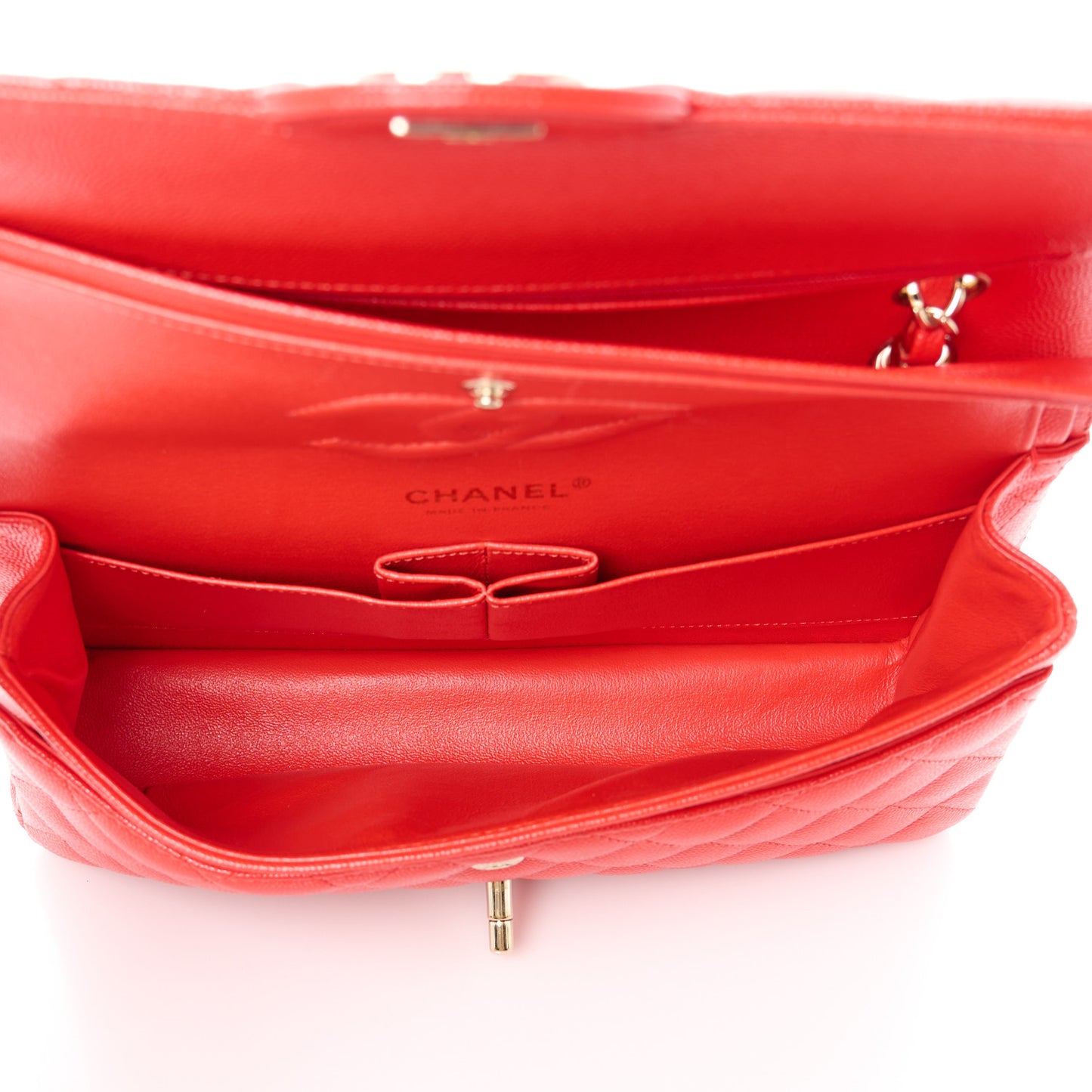 Caviar Quilted Medium Double Flap Red