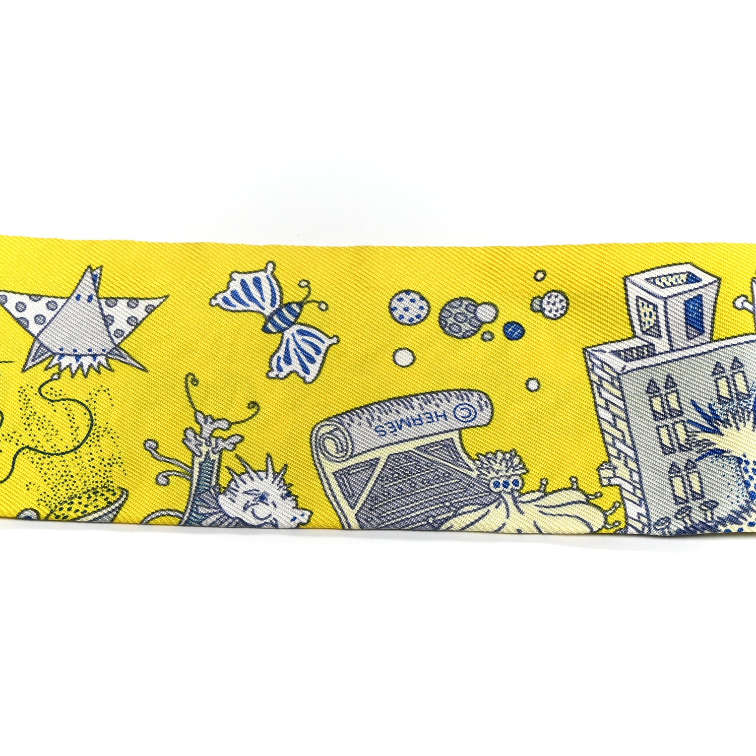 Hermes Silk La Folle Parade Twilly Jaune Vif Bleu Gris 5 of 6