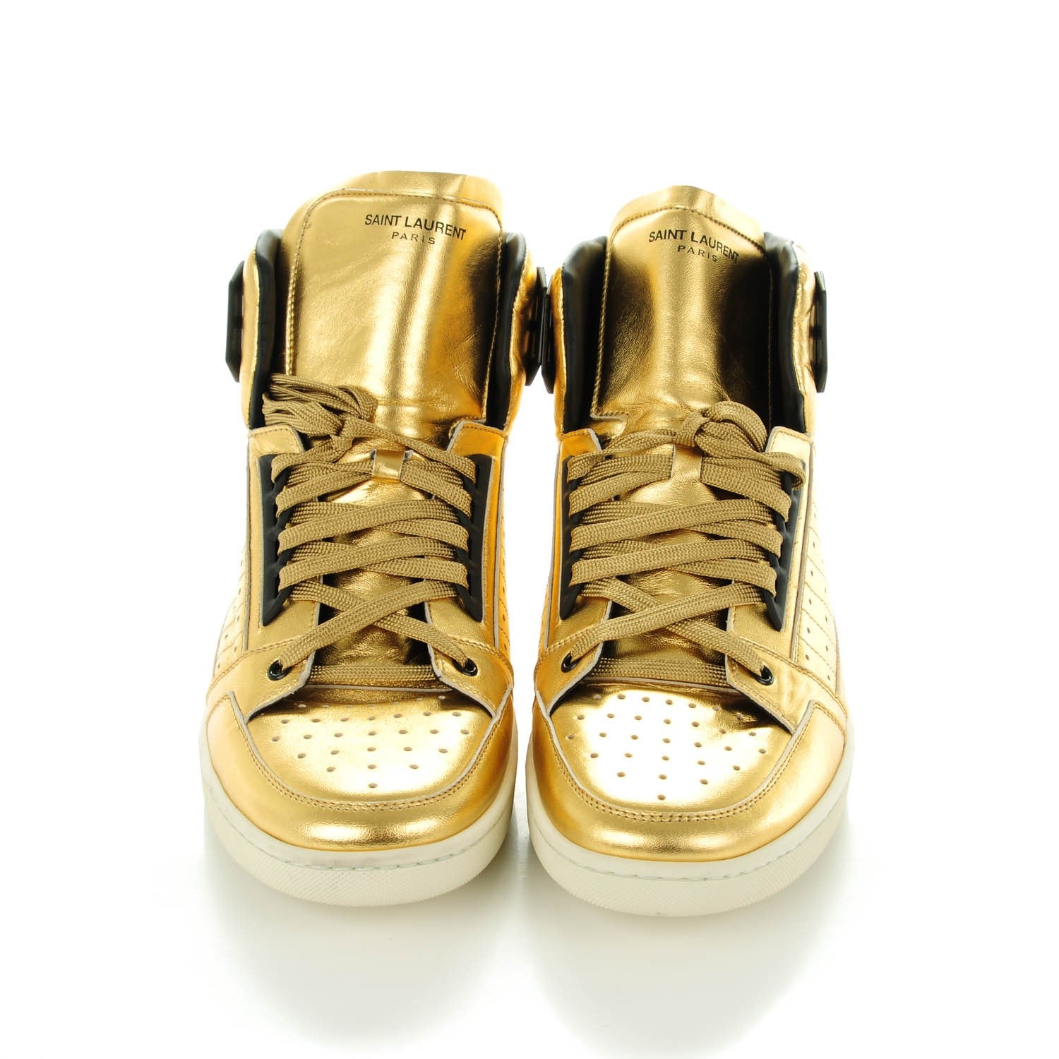 Saint Laurent Metallic Lambskin Signature Court Classic SL/24H High Top Sneakers 46 Gold Nero Black 2 of 8