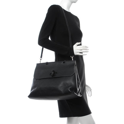 Gucci Pebbled Calfskin Large Bamboo Daily Top Handle Bag Black 2 of 7