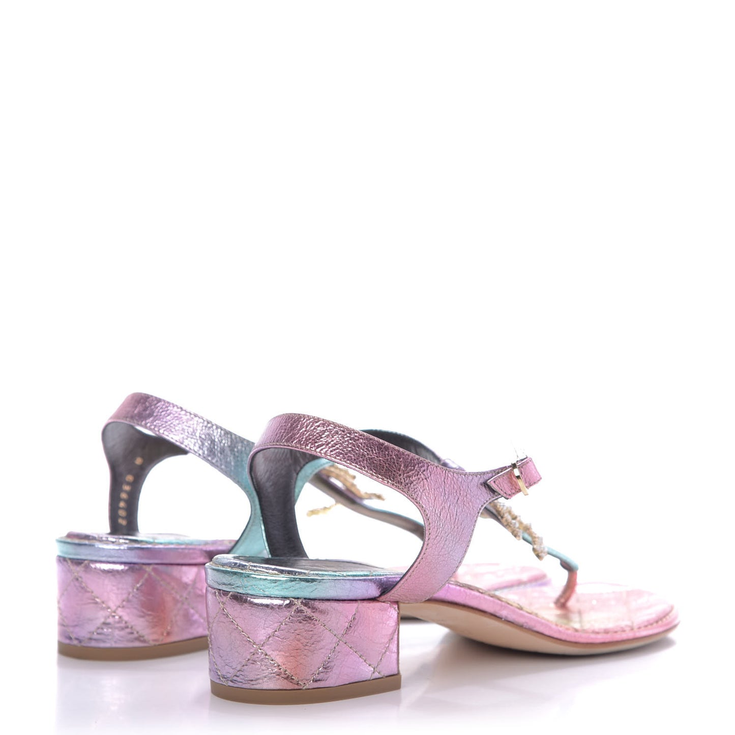 Goatskin Fantasy CC Pearl Thong Sandals 38 Multicolor