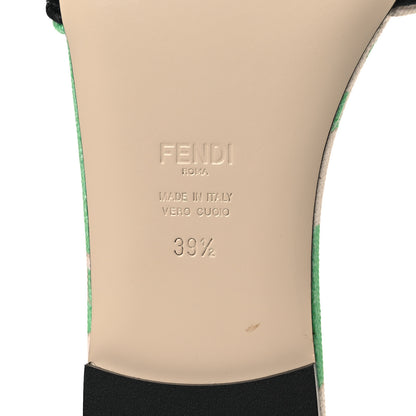 Fendi Canvas Floral Print Logo Flat Slide Sandals 39.5 Green 8 of 10