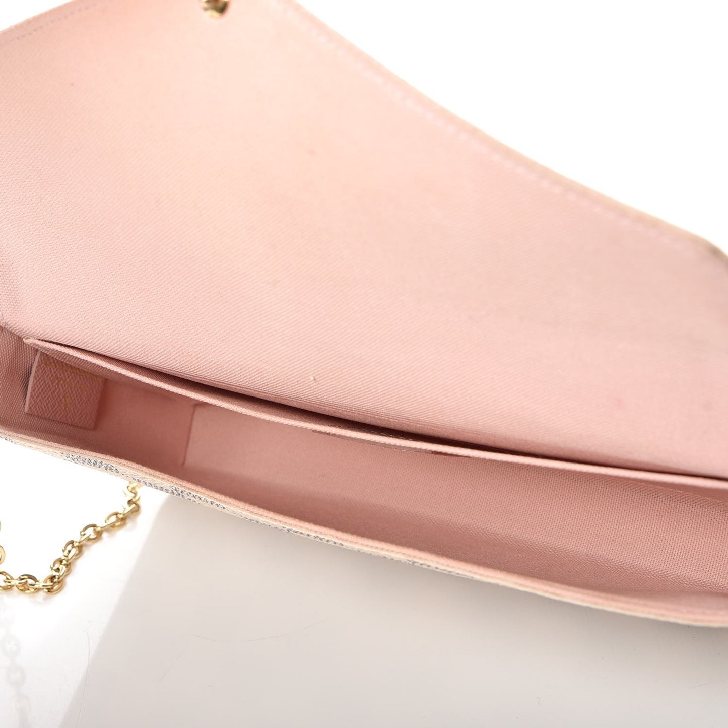 Damier Azur Pochette Felicie Chain Wallet Rose Ballerine