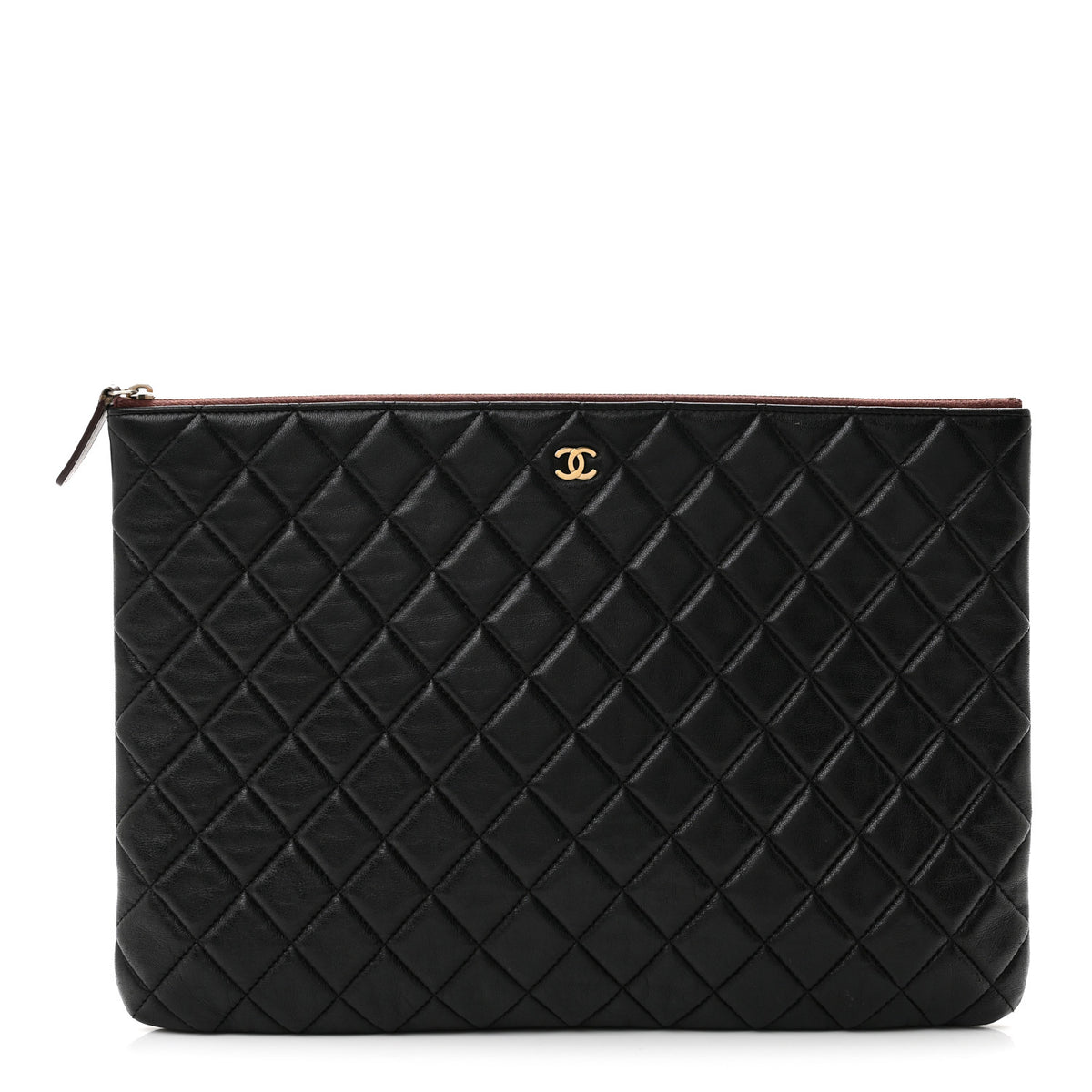 Lambskin Quilted Large Cosmetic Case Black