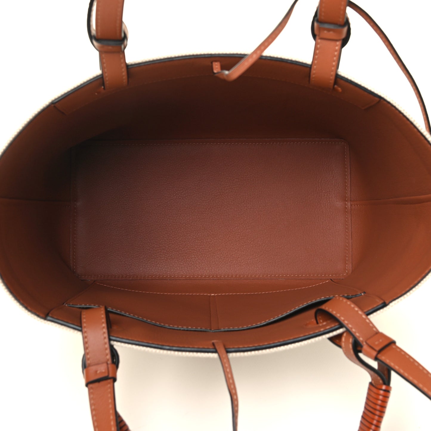Canvas Calfskin Small Anagram Tote Ecru Tan