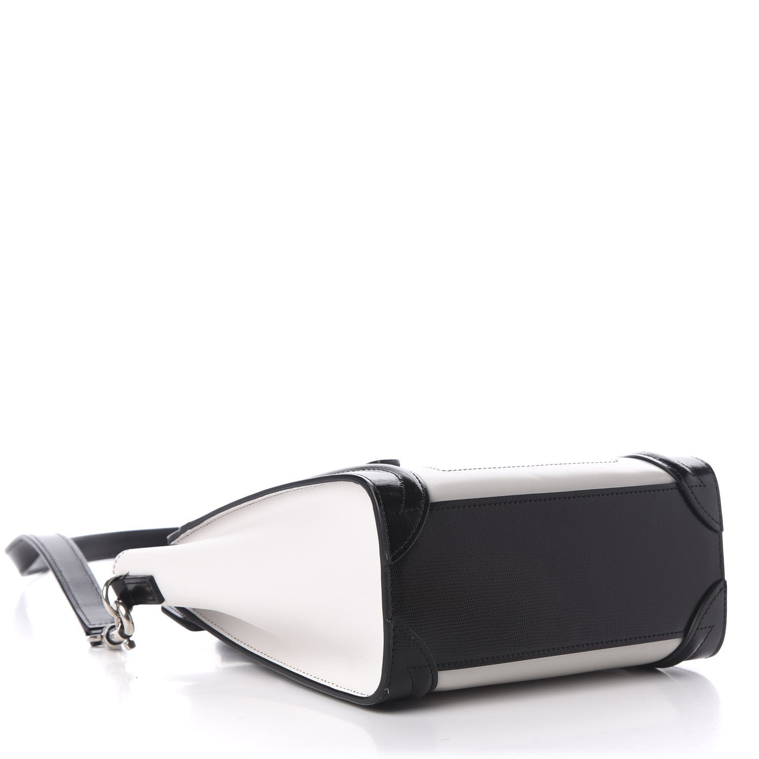 Celine Smooth Calfskin Lizard Embossed Nano Luggage White Black 4 of 9