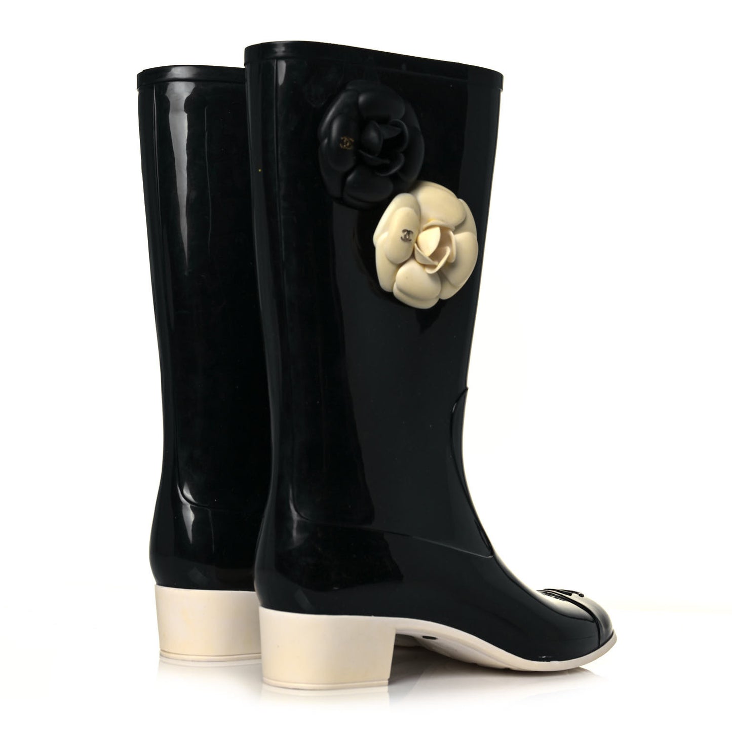Rubber Camellia Rain Boots 39 Black