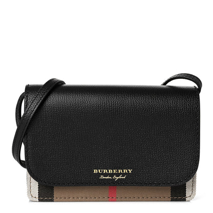 Burberry Grained Calfskin House Check Tartan Mix Hampshire Wallet On Chain Black 1 of 9