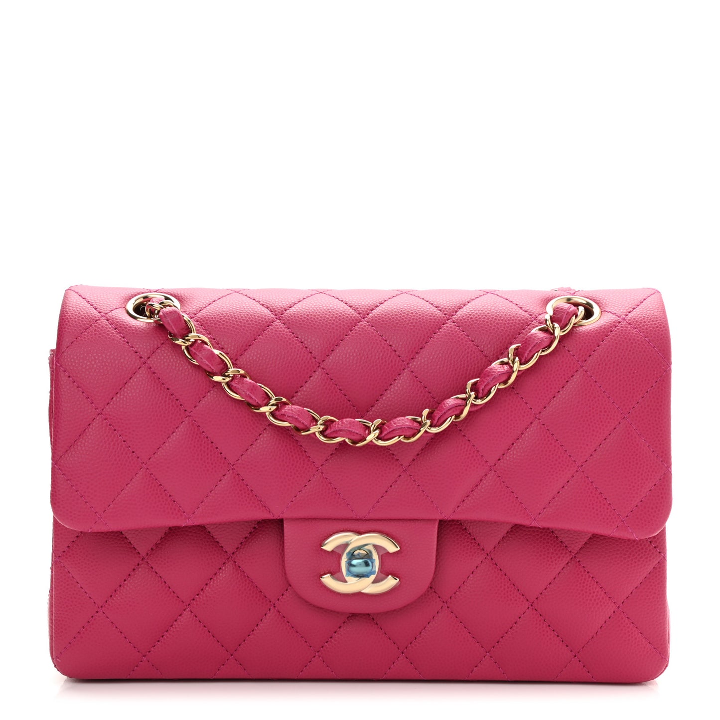 Caviar Quilted Small Double Flap Fuchsia