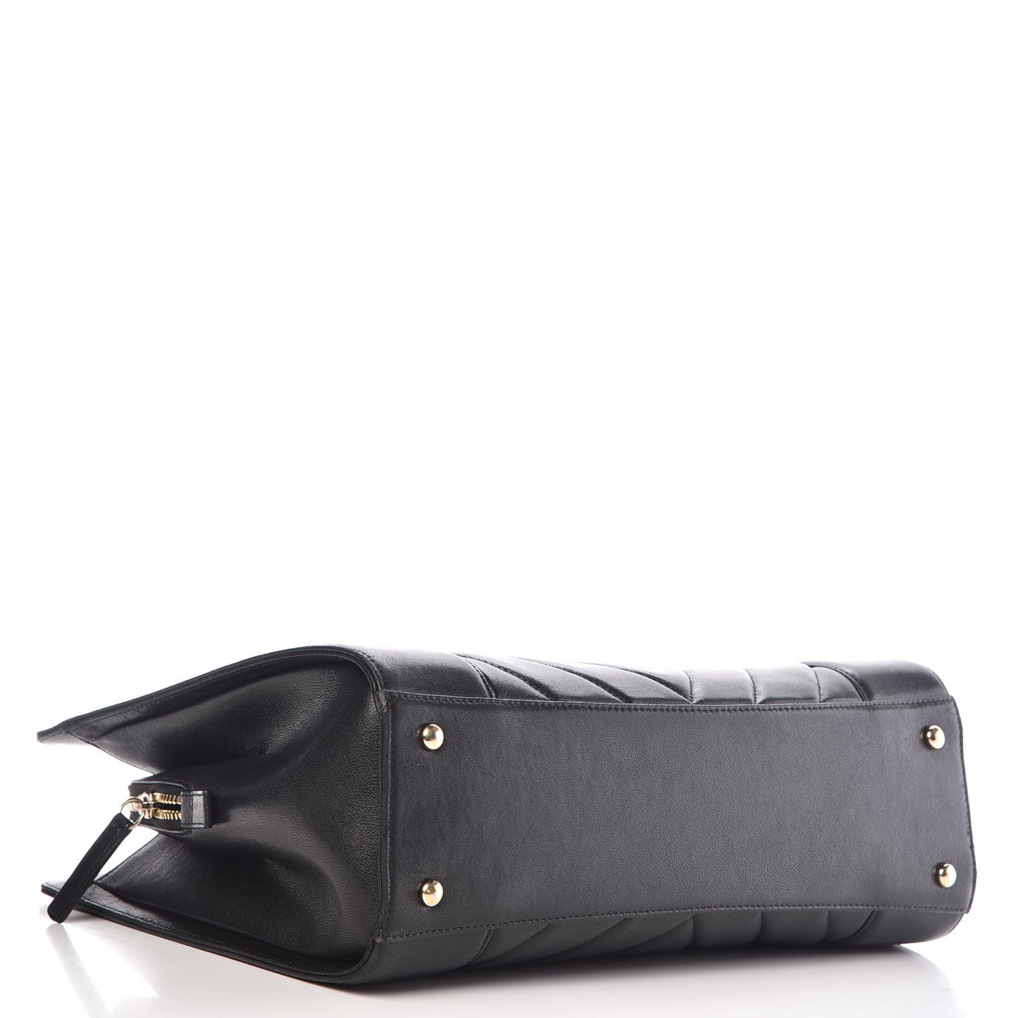 Sheepskin Chevron Quilted Mademoiselle Vintage Shopping Tote Black