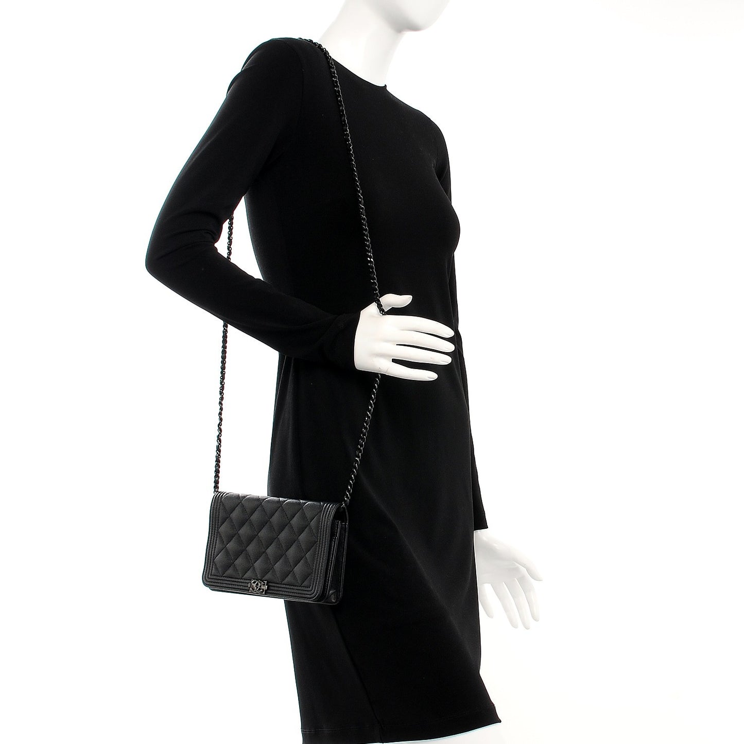 Caviar Quilted Boy Wallet On Chain WOC So Black