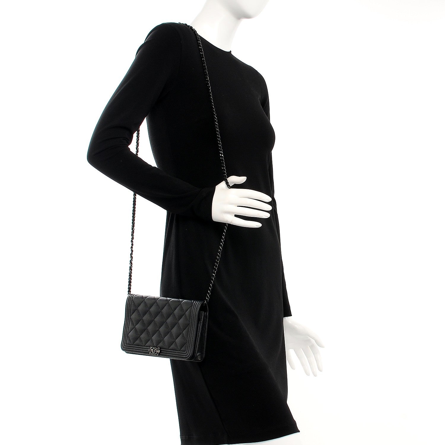 Chanel Caviar Quilted Boy Wallet On Chain WOC So Black 2 of 8
