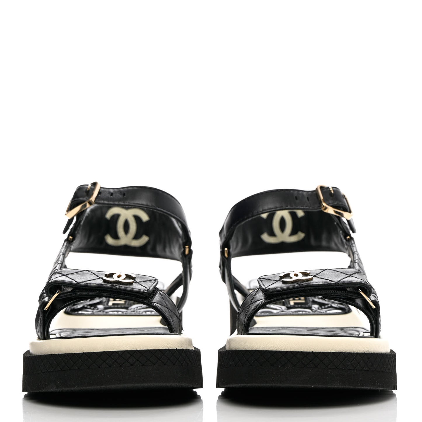 Lambskin Logo Platform Sandals 37.5 Black White