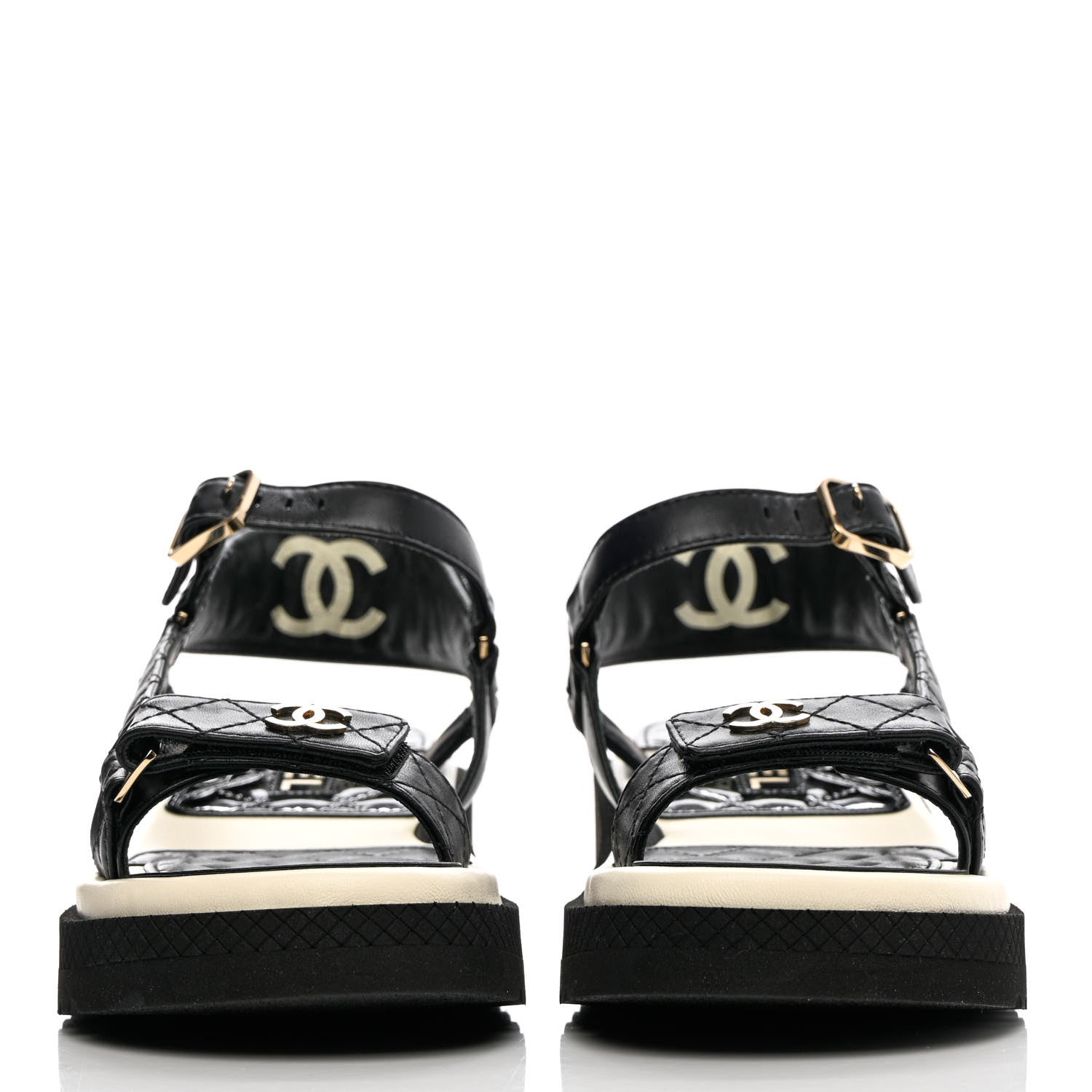 Chanel Lambskin Logo Platform Sandals 37.5 Black White 2 of 9