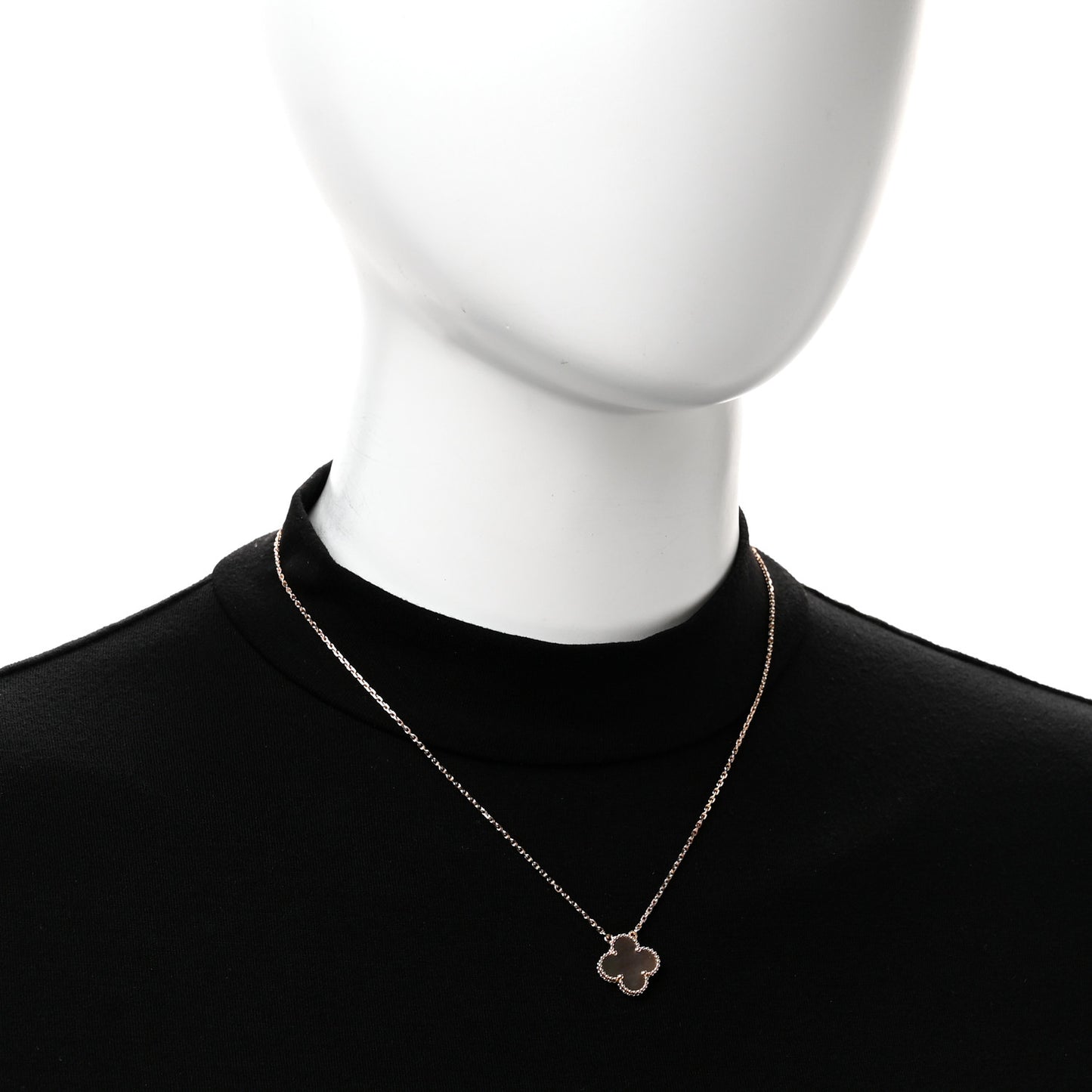 18K Rose Gold Gray Mother of Pearl Vintage Alhambra Pendant Necklace