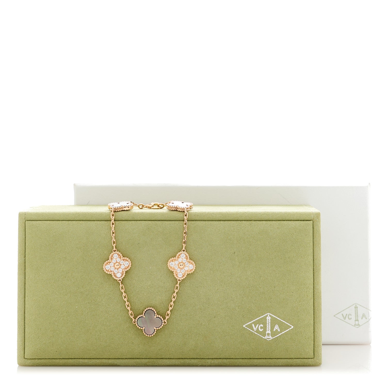 Van Cleef & Arpels 18K Rose Gold Diamond Gray Mother of Pearl 5 Motifs Vintage Alhambra Bracelet 5 of 5