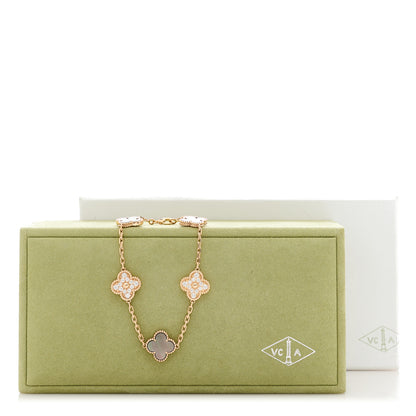 Van Cleef & Arpels 18K Rose Gold Diamond Gray Mother of Pearl 5 Motifs Vintage Alhambra Bracelet 5 of 5