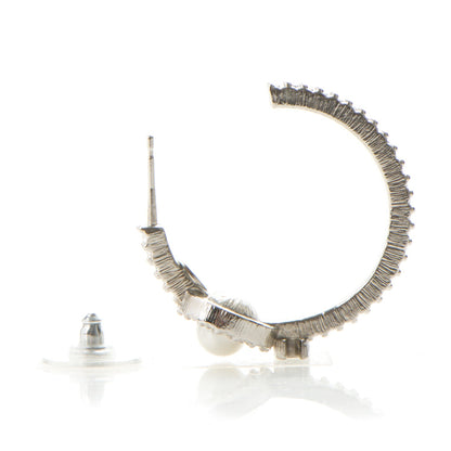 Chanel Crystal Pearl CC Hoop Earrings Silver 4 of 5