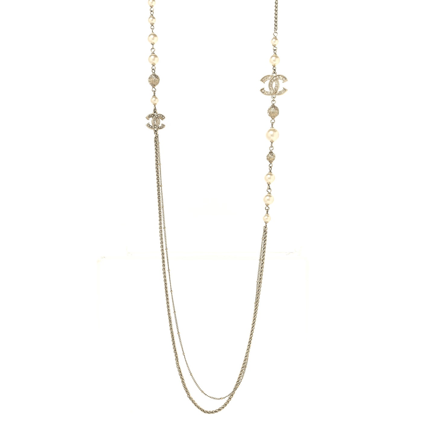 Pearl Crystal CC Necklace Gold