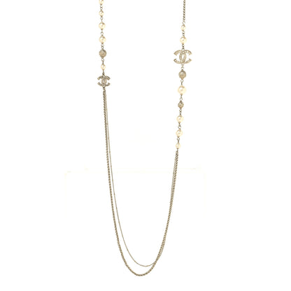 Chanel Pearl Crystal CC Necklace Gold 1 of 5