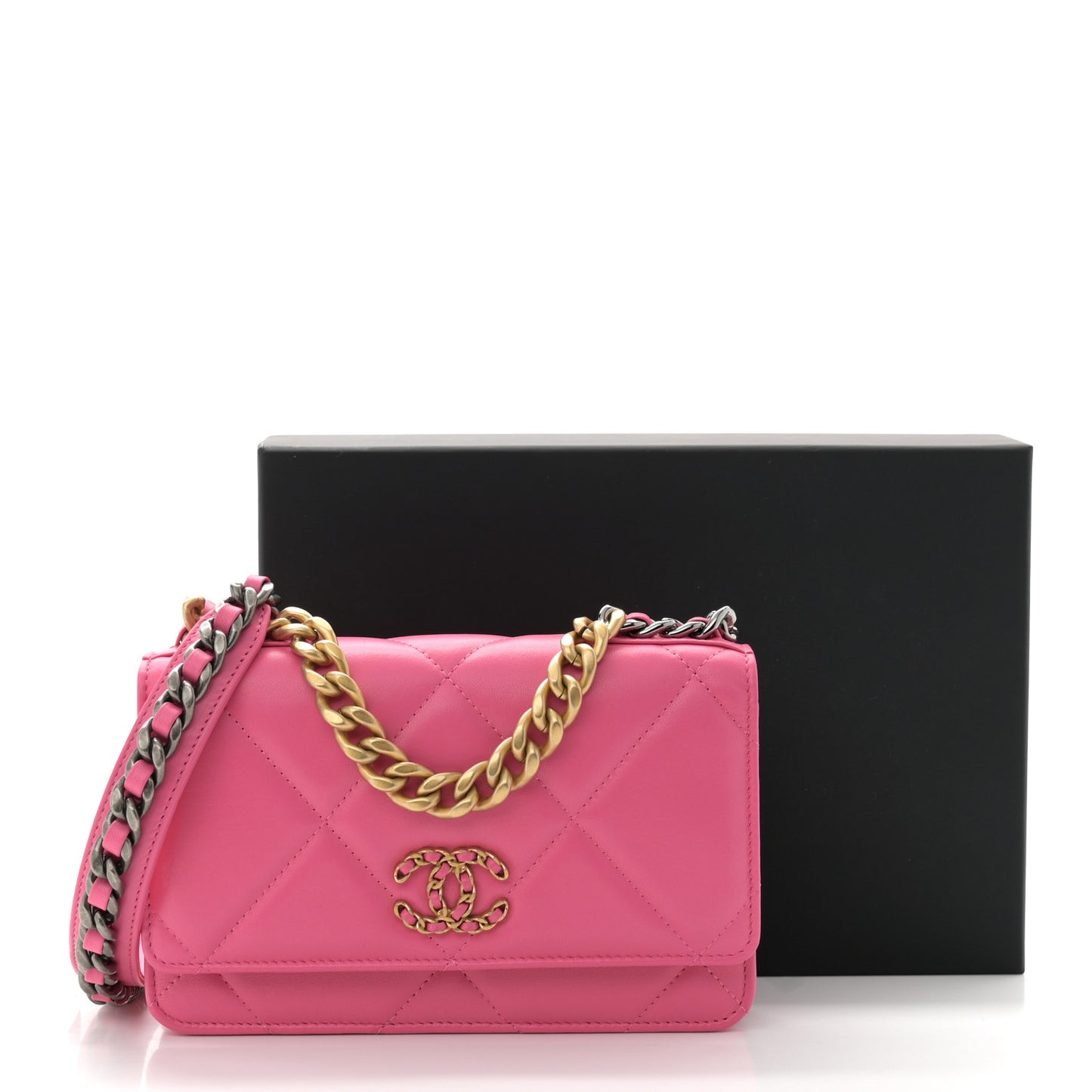 Lambskin Quilted Chanel 19 Wallet On Chain WOC Pink