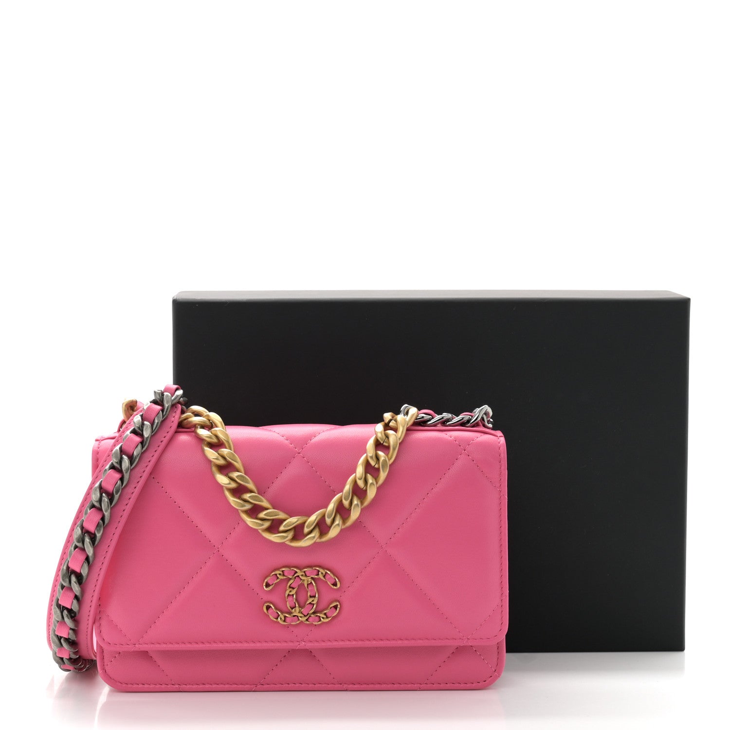 Chanel Lambskin Quilted Chanel 19 Wallet On Chain WOC Pink 10 of 10