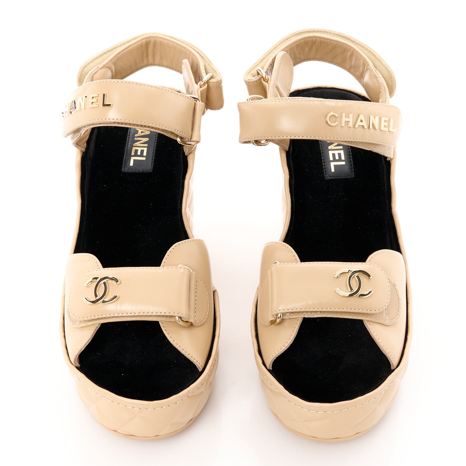 Chanel Shiny Calfskin Quilted Wedge Sandals 41 Beige 2 of 8