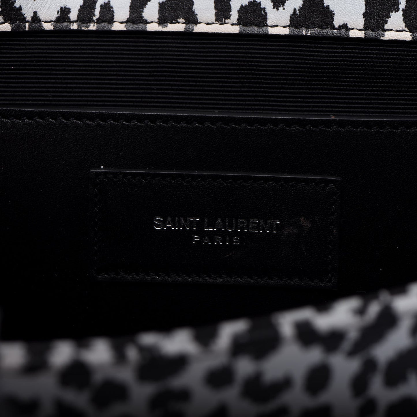 Calfskin Monogram Printed Leopard Cassandre Clutch Black White
