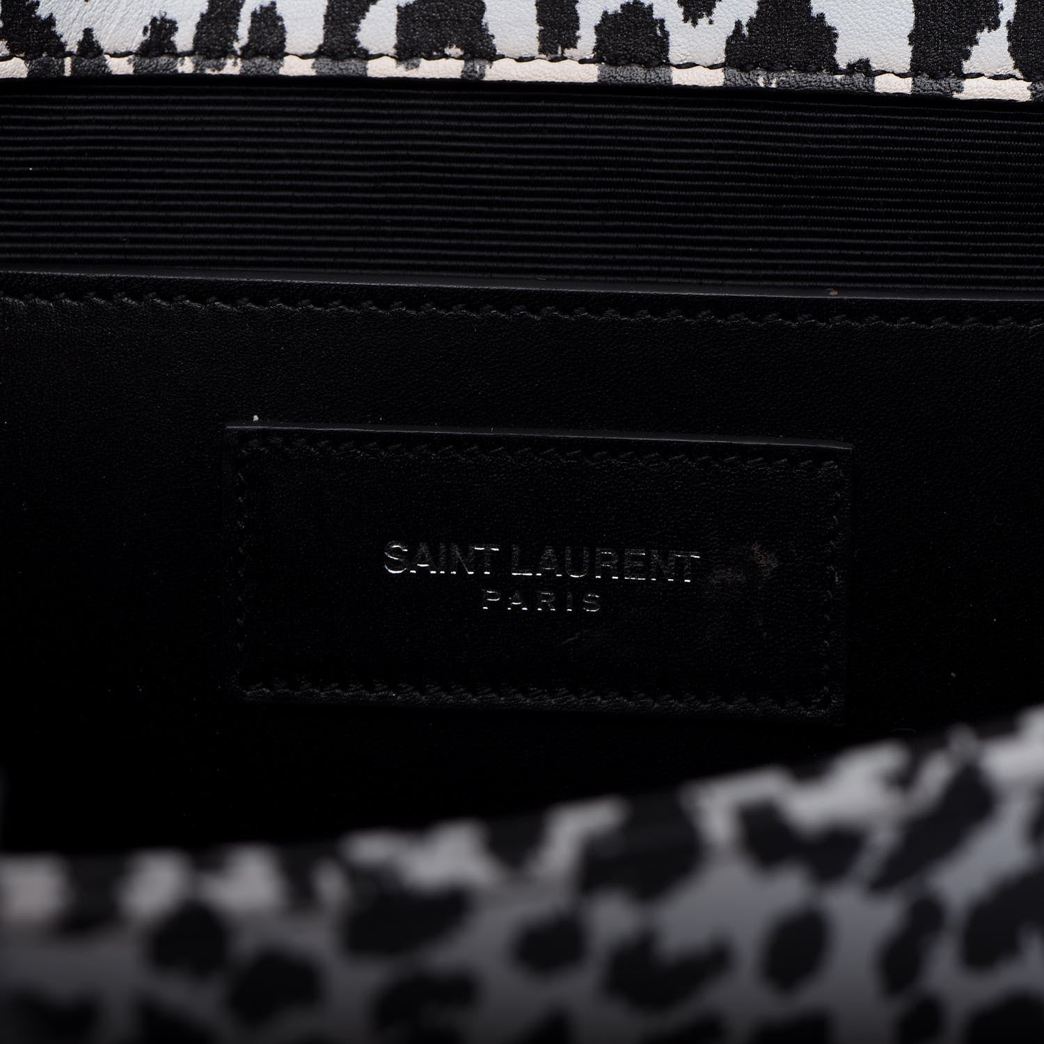Saint Laurent Calfskin Monogram Printed Leopard Cassandre Clutch Black White 7 of 9