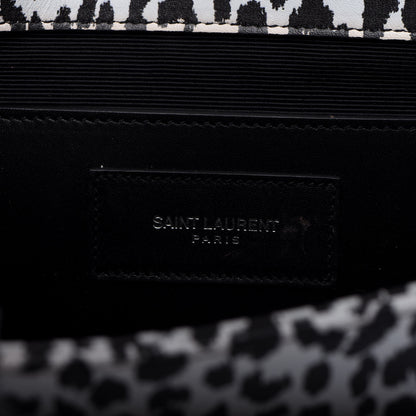 Saint Laurent Calfskin Monogram Printed Leopard Cassandre Clutch Black White 7 of 9