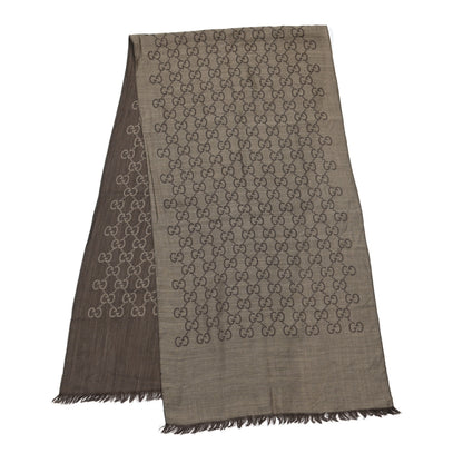 Gucci Wool Silk GG Monogram GGNat Scarf Coffee 2 of 4