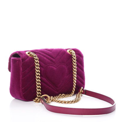 Gucci Velvet Matelasse Embroidered Mini GG Marmont Shoulder Bag Bordeaux 3 of 11