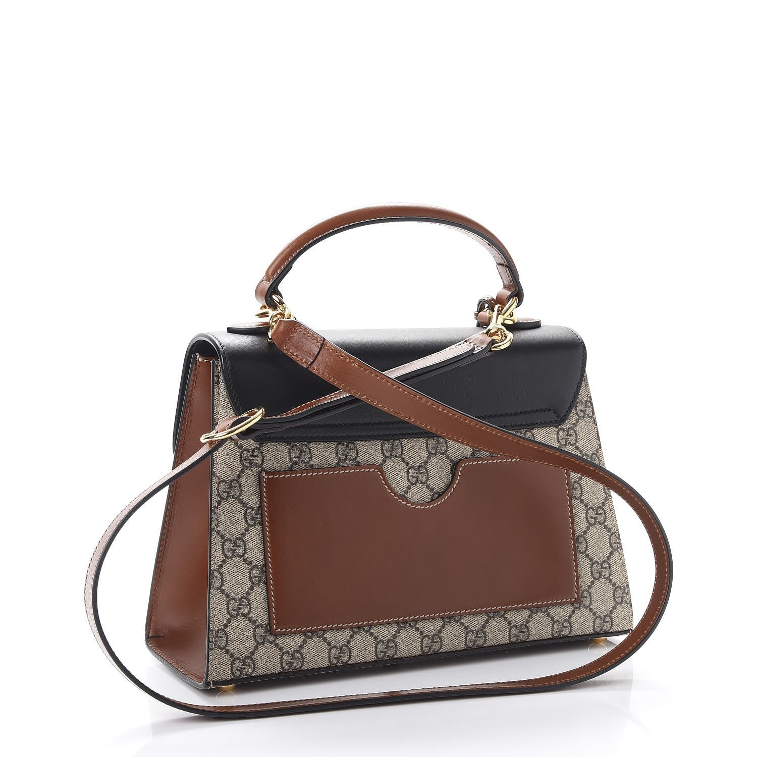 Gucci GG Supreme Monogram Calfskin Small Padlock Top Handle Bag Beige Black Cuir 4 of 9