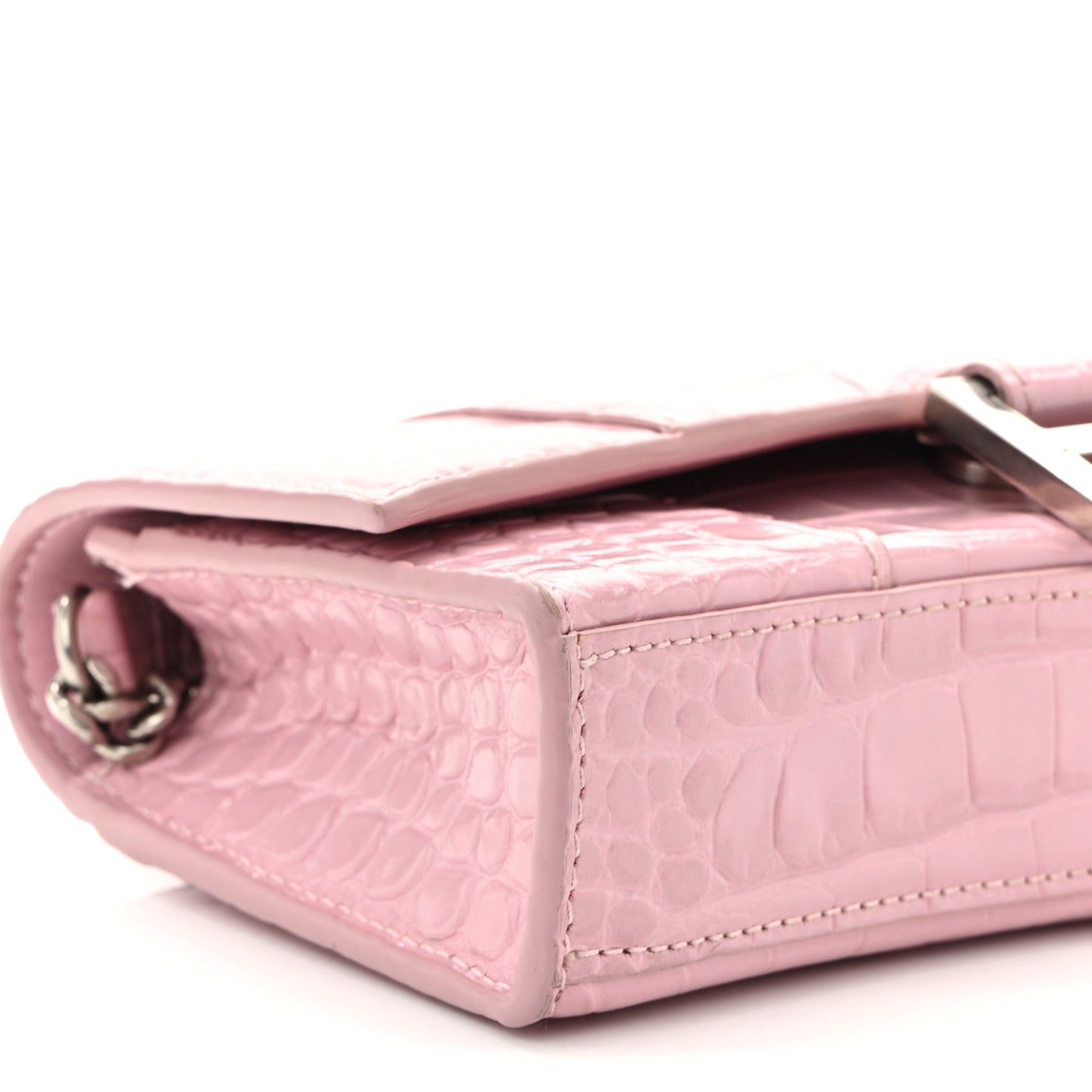 Shiny Calfskin Crocodile Embossed Hourglass Chain Bag Powder Pink
