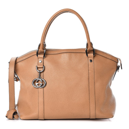 Gucci Pebbled Calfskin Medium GG Convertible Dome Satchel Beige 1 of 15