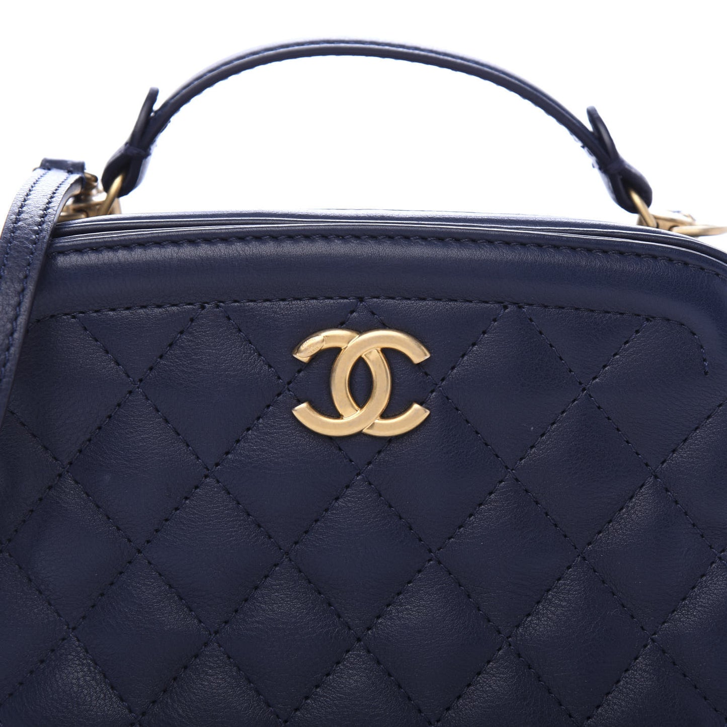 Calfskin Quilted CC Small Vanity Case Navy