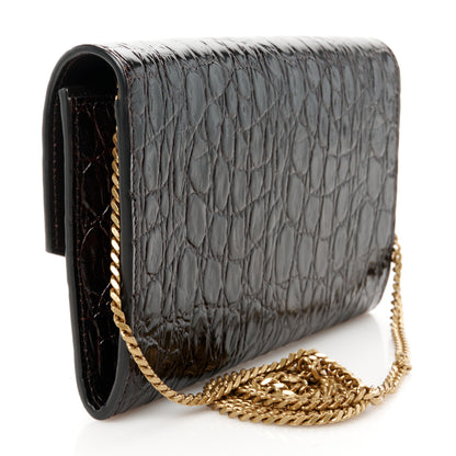 Saint Laurent Calfskin Crocodile Embossed Monogram Uptown Chain Wallet Fondente 3 of 11