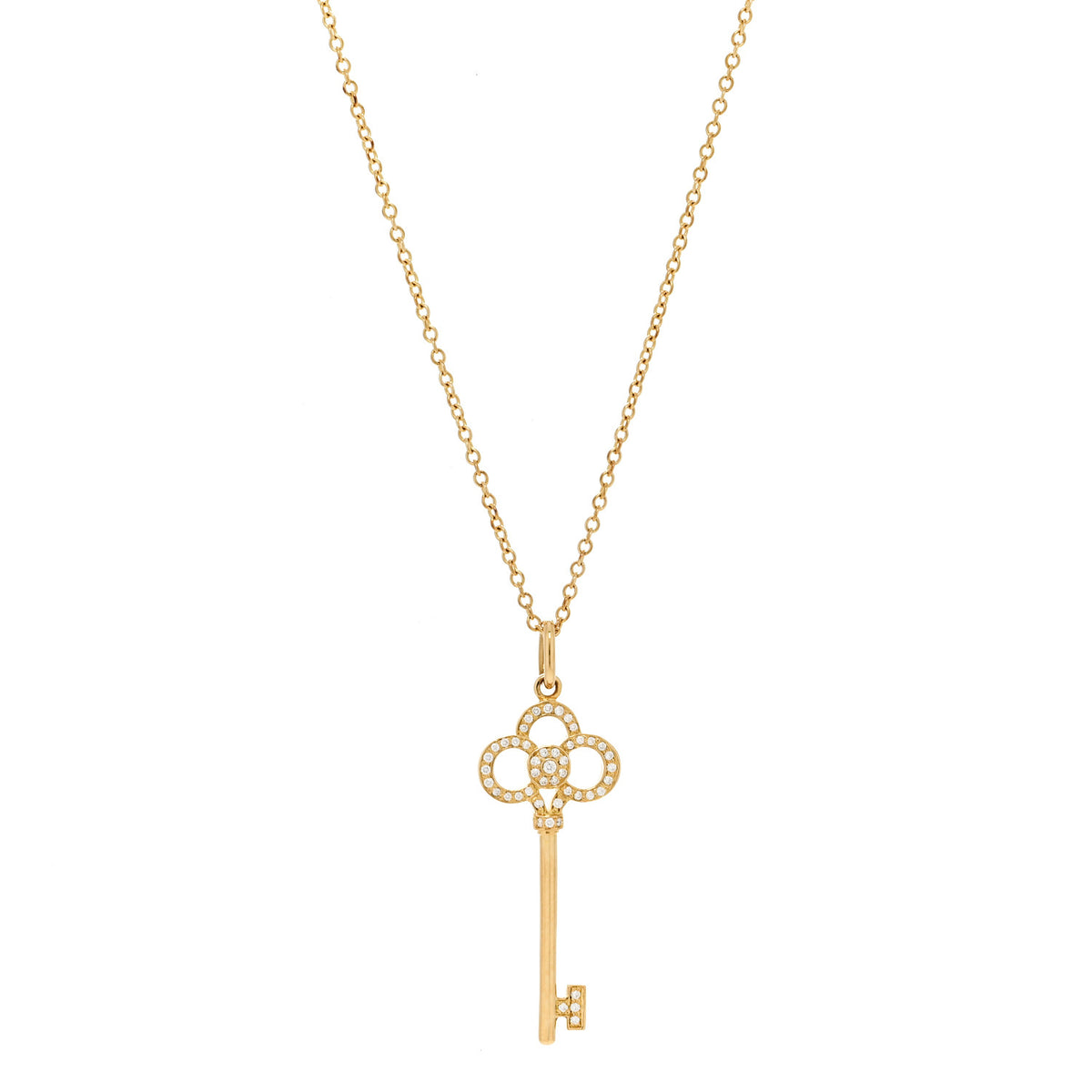 18K Yellow Gold Diamond Crown Key Pendant Necklace